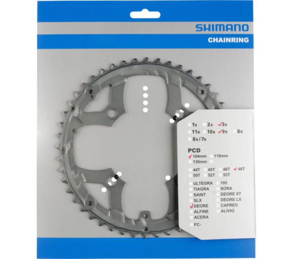 Shimano Kettenblatt DEORE FC-M590 48 Z&auml;hne f&uuml;r Hosenschutz 
